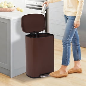 NiamVelo 13 Gallon Kitchen Trash Can with Lid, Metal Step on Trash Can Stainless Steel Trash Can Touchless Garbage Bin for Office Bedroom Bathroom , Brown
