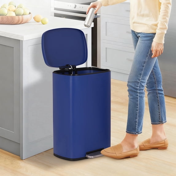 NiamVelo 13 Gallon Kitchen Trash Can with Lid, Metal Step on Trash Can Stainless Steel Trash Can Touchless Garbage Bin for Office Bedroom Bathroom , Deep Blue