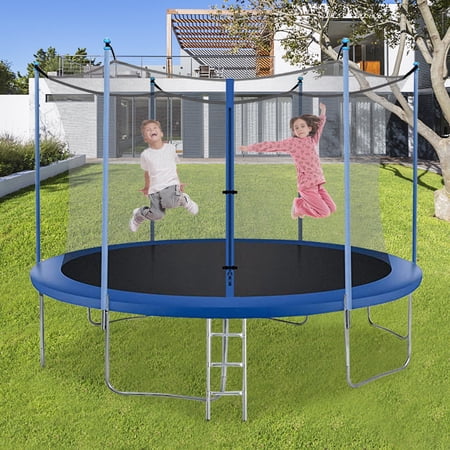 NiamVelo 14 ft Trampoline with Enclosure Net Outdoor Jump Rectangle Trampoline Combo Bounce Exercise Trampoline PVC Spring Cover Padding for Kids and Adults, Blue