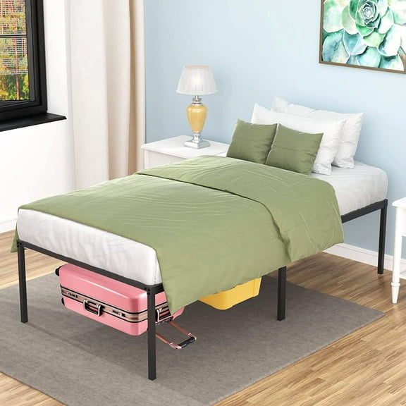 NiamVelo 18" Twin Size Metal Platform Bed Frame Heavy Duty Mattress Foundation with Under Bed Storage Space