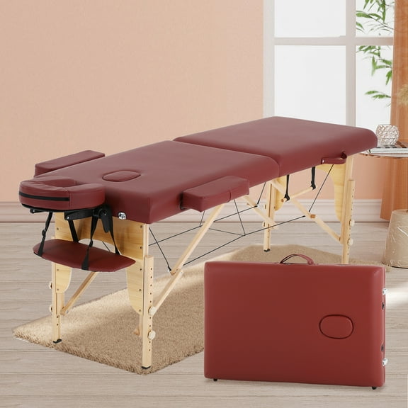 NiamVelo 2-Fold Portable Massage Table with Face Cradle and Carry Case 84-inch, Burgundy