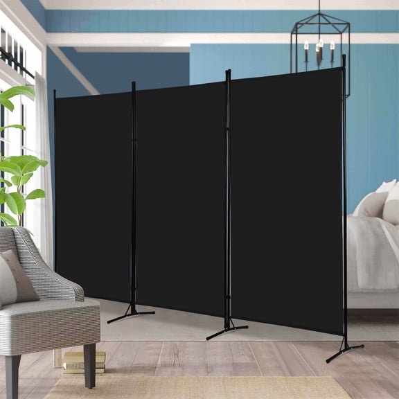 NiamVelo 3 Panel Room Divider Folding Partition Privacy Screens 5.9FT Portable Room Partition with Metal Frame Walls Dividers for Home Office Hospital 102" W x 70" H, Black