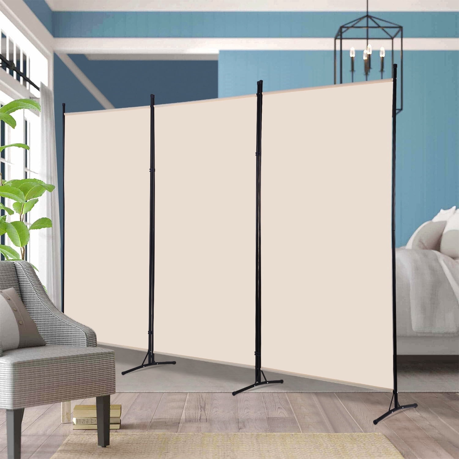 NiamVelo 3 Panel Room Divider Folding Partition Privacy Screens 5.9FT Portable Room Partition with Metal Frame Walls Dividers for Home Office Hospital 102" W x 70" H, Beige