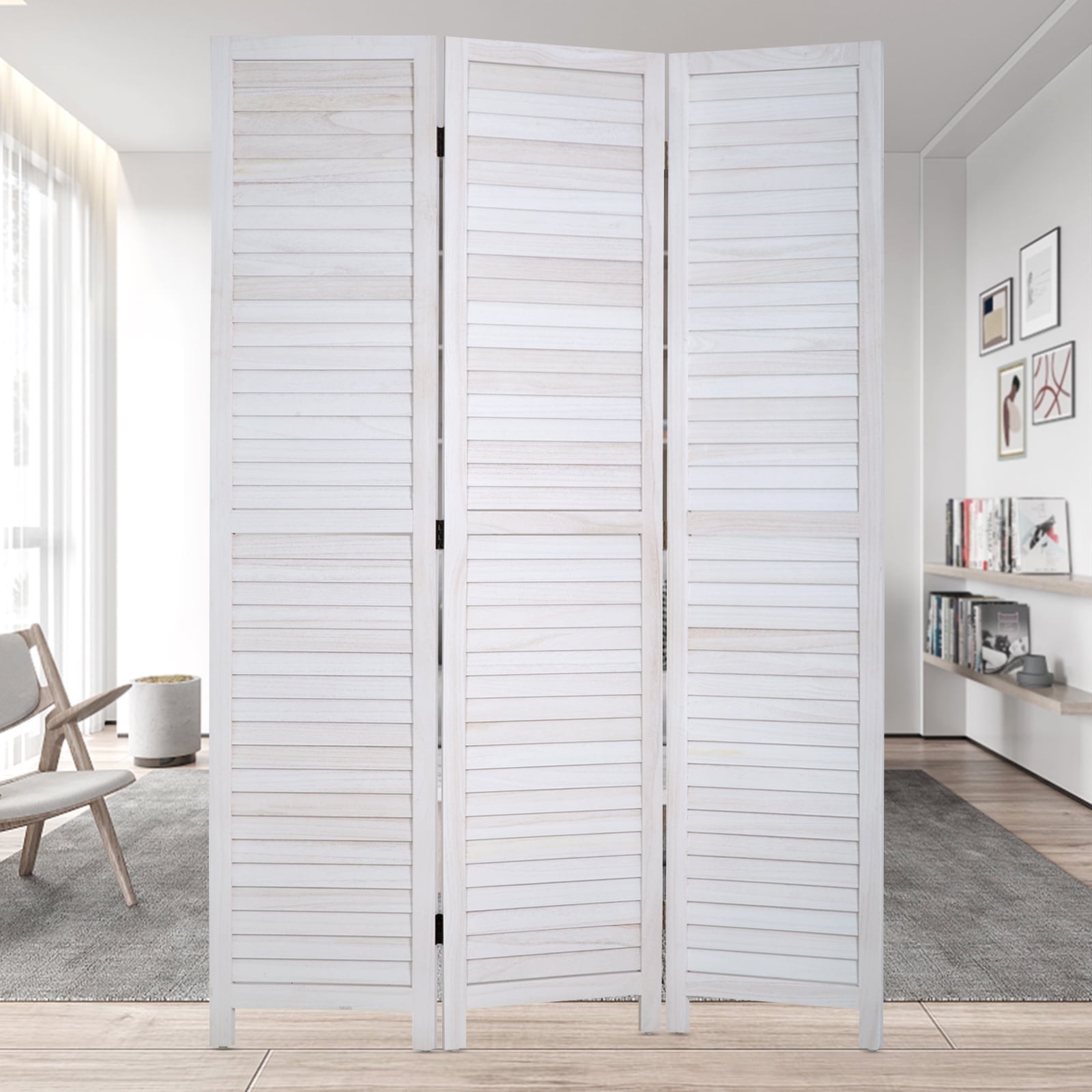 NiamVelo 3 Panel Wood Room Divider 67.7" Tall Folding Privacy Screen Wall Divider for Home Office, White