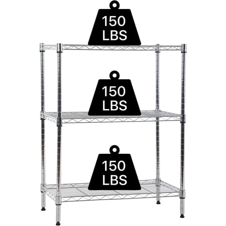 NiamVelo 3 Tier  Metal Wire Shelving Storage Rack Unit Steel Short Shelves for Storage, Adjustable Shelf Metro Shelving 450lbs Capacity for Kitchen Garage, Silver