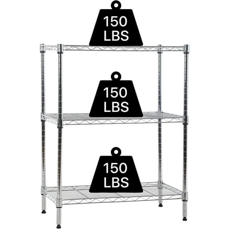 NiamVelo 3 Tier Metal Wire Shelving Storage Rack Unit Steel Short Shelves for Storage, Adjustable Shelf Metro Shelving 450lbs Capacity for Kitchen Garage, Silver