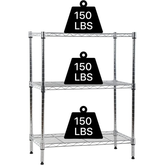 NiamVelo 3 Tier  Metal Wire Shelving Storage Rack Unit Steel Short Shelves for Storage, Adjustable Shelf Metro Shelving 450lbs Capacity for Kitchen Garage, Silver