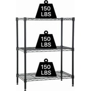 NiamVelo 3 Tier Shelf Storage Rack Metal Wire Shelving Unit Steel Short Shelves for Storage, Adjustable Shelf Metro Shelving 450lbs Capacity for Kitchen Garage, 23Lx13.2Wx30.2H, Black