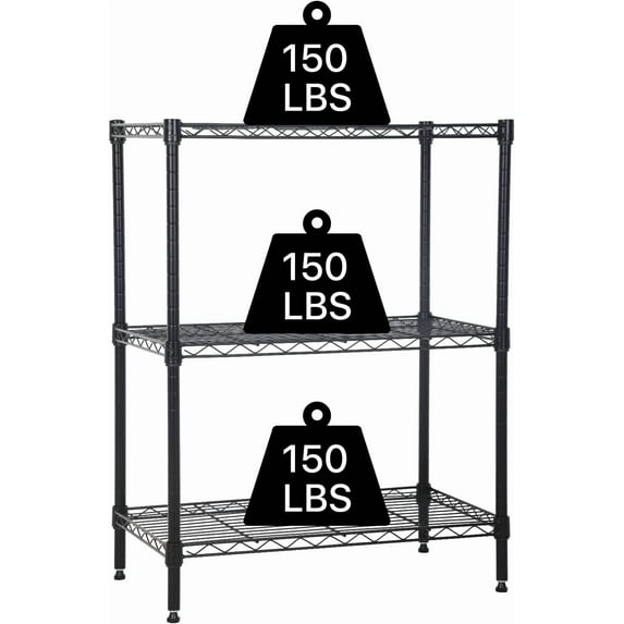 NiamVelo 3 Tier Shelf Storage Rack Metal Wire Shelving Unit Steel Short Shelves for Storage, Adjustable Shelf Metro Shelving 450lbs Capacity for Kitchen Garage, 23Lx13.2Wx30.2H, Black