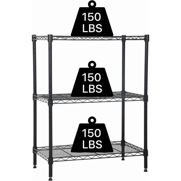 NiamVelo 3 Tier Shelf Storage Rack Metal Wire Shelving Unit Steel Short Shelves for Storage, Adjustable Shelf Metro Shelving 450lbs Capacity for Kitchen Garage, 23Lx13.2Wx30.2H, Black