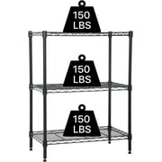 NiamVelo 3 Tier Shelf Storage Rack Metal Wire Shelving Unit Steel Short Shelves for Storage, Adjustable Shelf Metro Shelving 450lbs Capacity for Kitchen Garage, 23Lx13.2Wx30.2H, Black