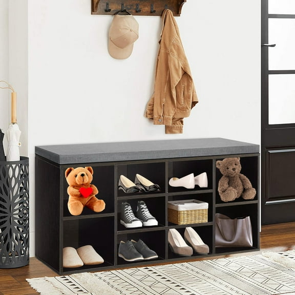 NiamVelo 3-Tier Shoe Bench Shoe Rack with 10 Compartments for Living Room, Black