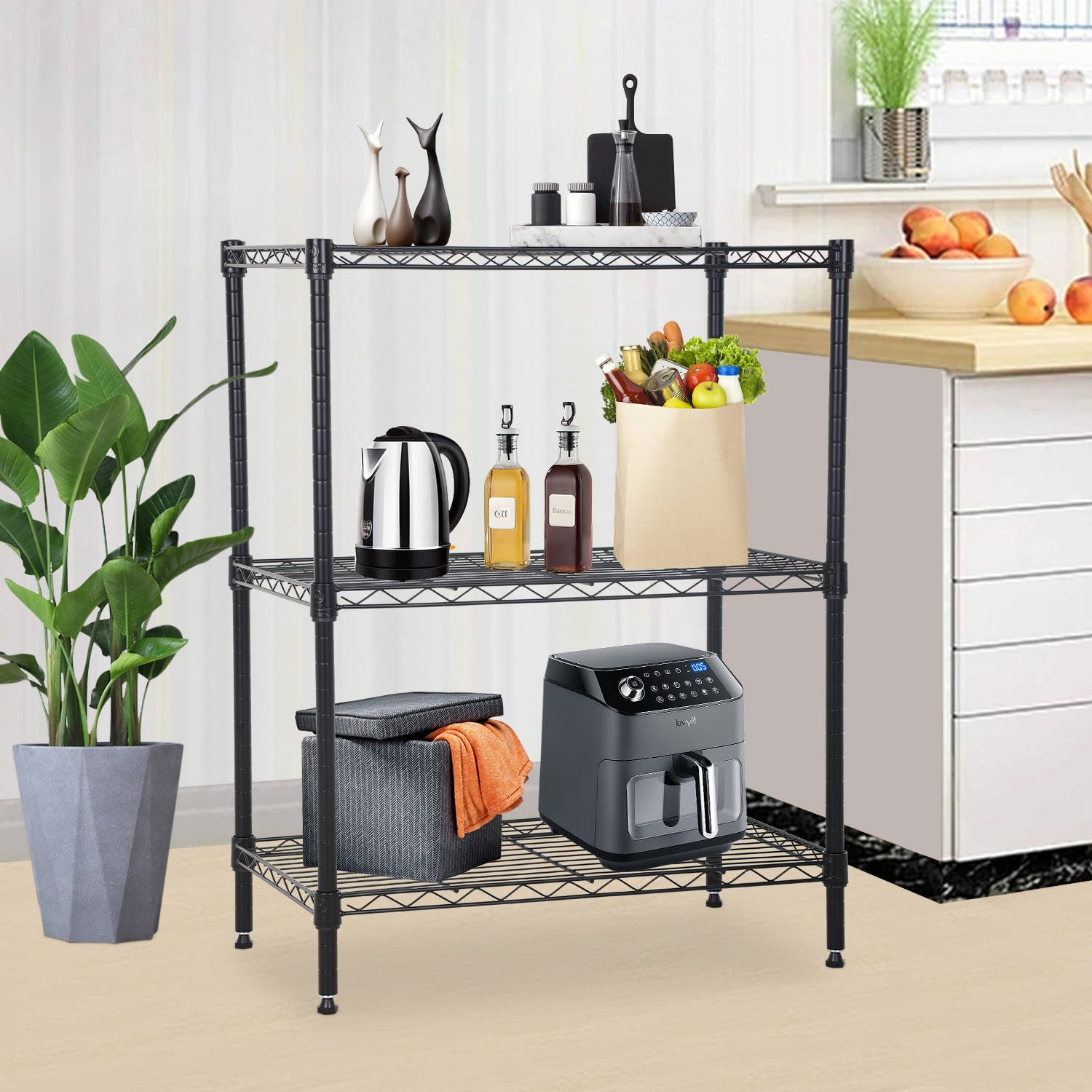 NiamVelo 3-Tier Steel Wire Shelving Unit, Adjustable Storage Racks, 450 ...