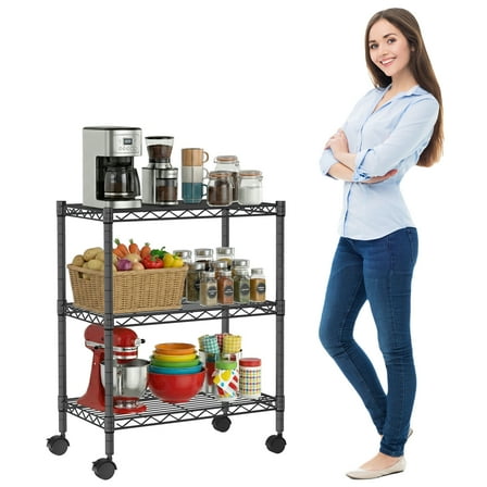 NiamVelo 3-Tier Wire Shelving Unit, NSF Metal Storage Shelves Adjustable Wire Shelf with Wheels for Kitchen Office Pantry Bathroom Garage, Black