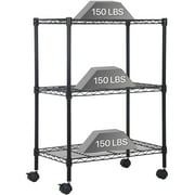 NiamVelo 3-Tier Wire Shelving Unit, NSF Metal Storage Shelves  Adjustable Wire Shelf with Wheels for Kitchen Office Pantry Bathroom Garage, Black