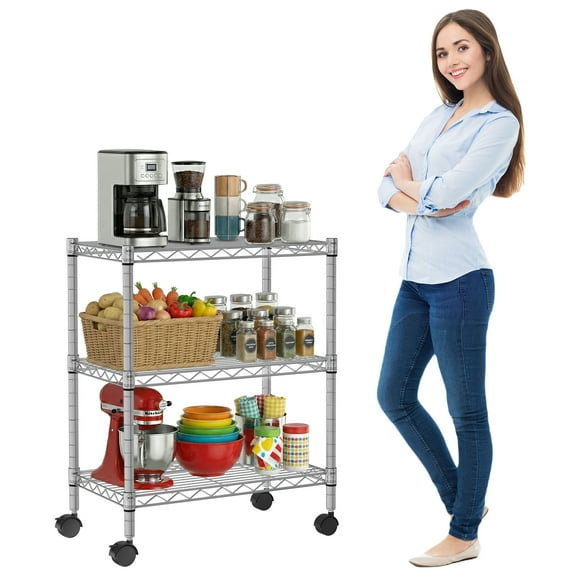NiamVelo 3-Tier Wire Shelving Unit, NSF Metal Storage Shelves Adjustable Wire Shelf with Wheels for Kitchen Office Pantry Bathroom Garage, Chrome