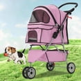 thumbnail image 1 of NiamVelo 3 Wheels Pet Stroller Dog Cat Stroller Travel Folding Carrier with Cup Holder & Storage Basket, Pink, 1 of 8