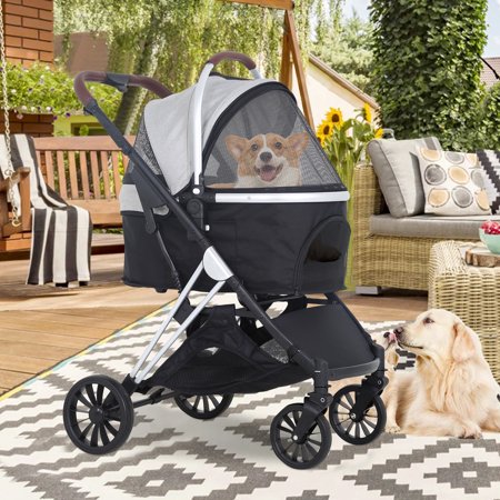 NiamVelo 3-in-1 Dog Cat Stroller for Small Medium Dogs 4 Wheel Foldable Travel Pet Gear Stroller with Detachable Carrier, Gray