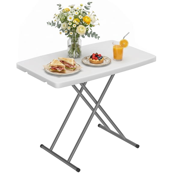 NiamVelo 30 In Small Table Folding TV Tray Table Adjustable Small Desk Card Table Plastic Table Foldable Camping Table for Indoor&Outdoor