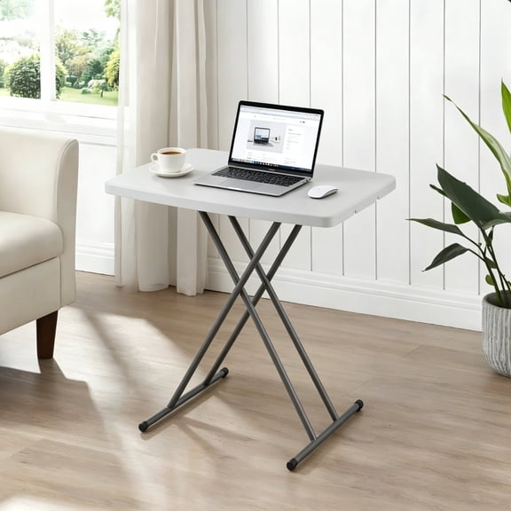 NiamVelo 30 In Small Table Folding TV Tray Table Adjustable Small Desk Card Table Plastic Table Foldable Camping Table for Indoor&Outdoor