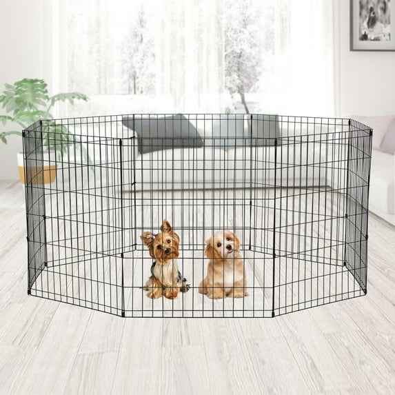 NiamVelo 30 inch Metal Dog Playpen Indoor Outdoor Large Folding Dog Fence Animal Exercise Heavy Duty Portable Puppy Playpen for Dog Cat Rabbits -8 Panel, Black