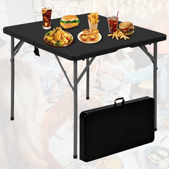 NiamVelo 34 in Square Folding Table, Small Card Table Plastic Foldable Table Indoor& Outdoor Dining Table for Party, Picnic,Camping, Black
