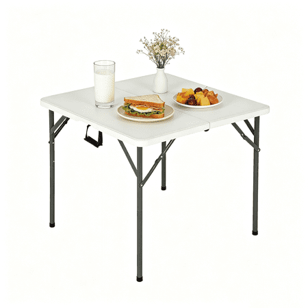 NiamVelo 34 in Square Folding Table, Small Card Table Plastic Foldable Table Indoor& Outdoor Dining Table for Party, Picnic,Camping, White