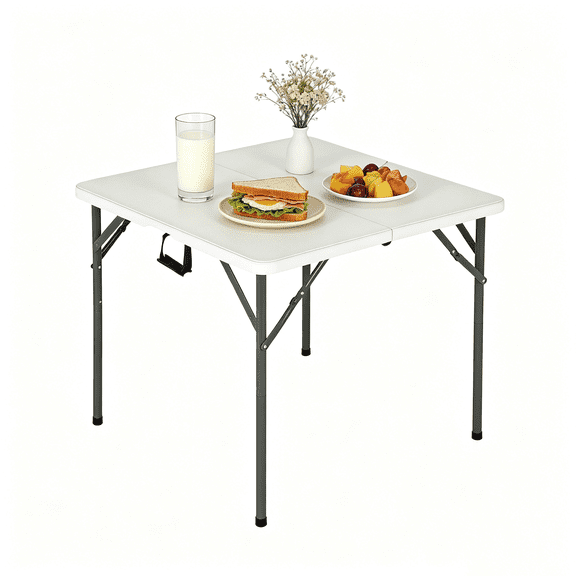 NiamVelo 34 in Square Folding Table, Small Card Table Plastic Foldable Table Indoor& Outdoor Dining Table for Party, Picnic,Camping, White