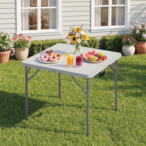 NiamVelo 34 in Square Folding Table, Small Card Table Plastic Foldable Table Indoor& Outdoor Dining Table for Party, Picnic,Camping, White
