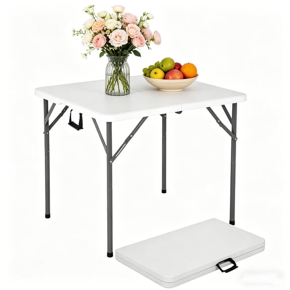 NiamVelo 34 in Square Folding Table, Small Card Table Plastic Foldable Table Indoor& Outdoor Dining Table for Party, Picnic,Camping, White
