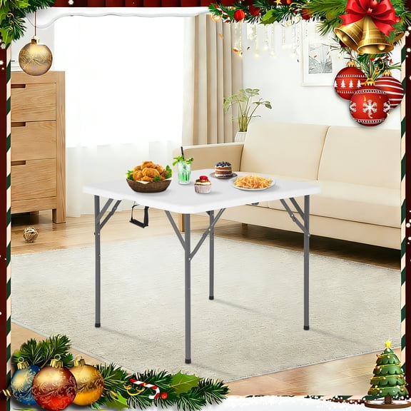 NiamVelo 34 in Square Folding Table, Small Card Table Plastic Foldable Table Indoor& Outdoor Dining Table for Party, PicnicCamping,  White