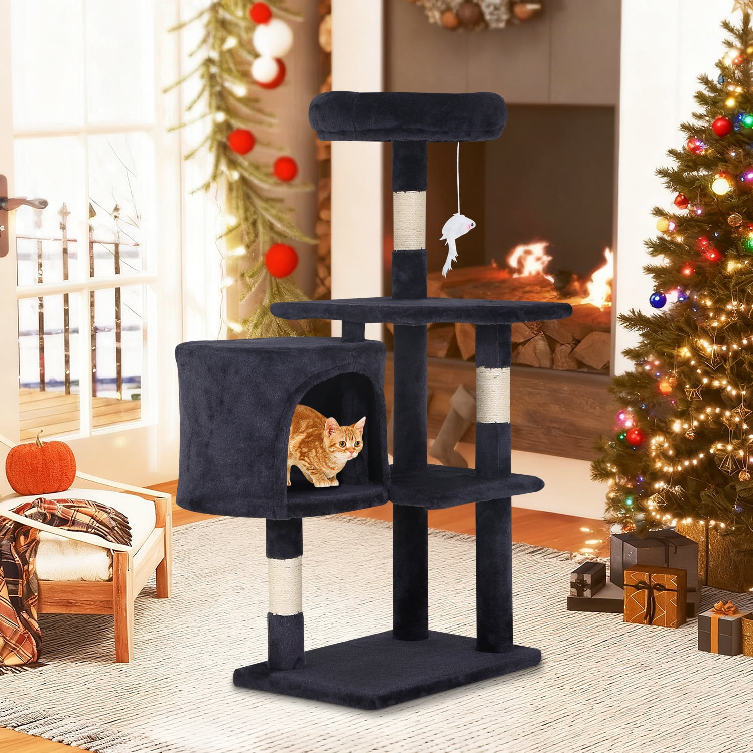 NiamVelo 36 Inch Cat Tree Cat Tower for Small Cats, Plush Multi-Level Cat Condo with Scratch Post Kittens Playhouse Furniture Set, Dark Gray