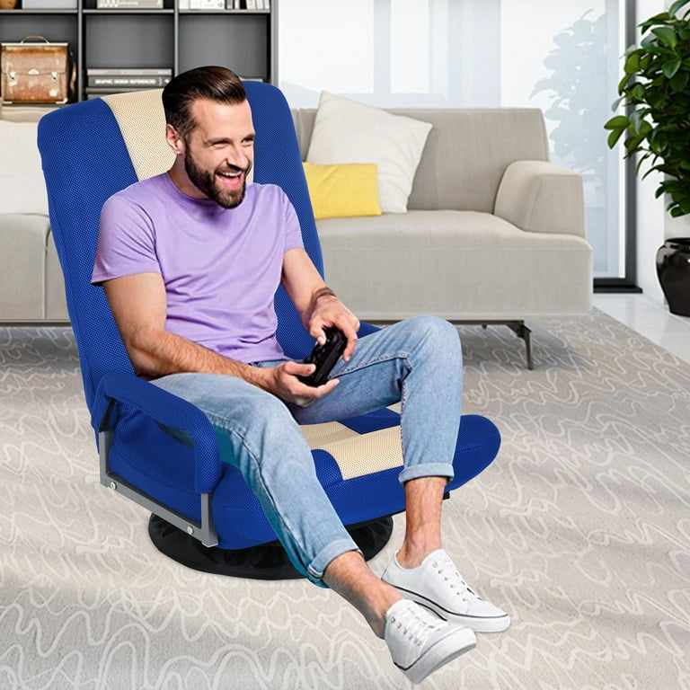 NiamVelo Foldable Gaming Floor Chair with 360 Swivel Adjustable Backrest Armrest Handles for Teens Adults Blue Walmart