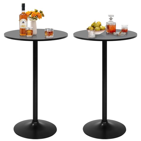 NiamVelo 38.9" Round Bar Table 2Pack Pub Table with Metal Base& MDF Tabletop Cocktail Table for Bistro, Home, Kitchen or Dining Room, (2, Black)