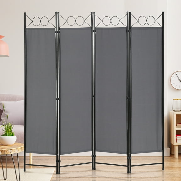 NiamVelo 4 Panel Room Dividers, 6FT Steel Frame Screen Folding Privacy Divider Partition for Home Office Bedroom, Grey