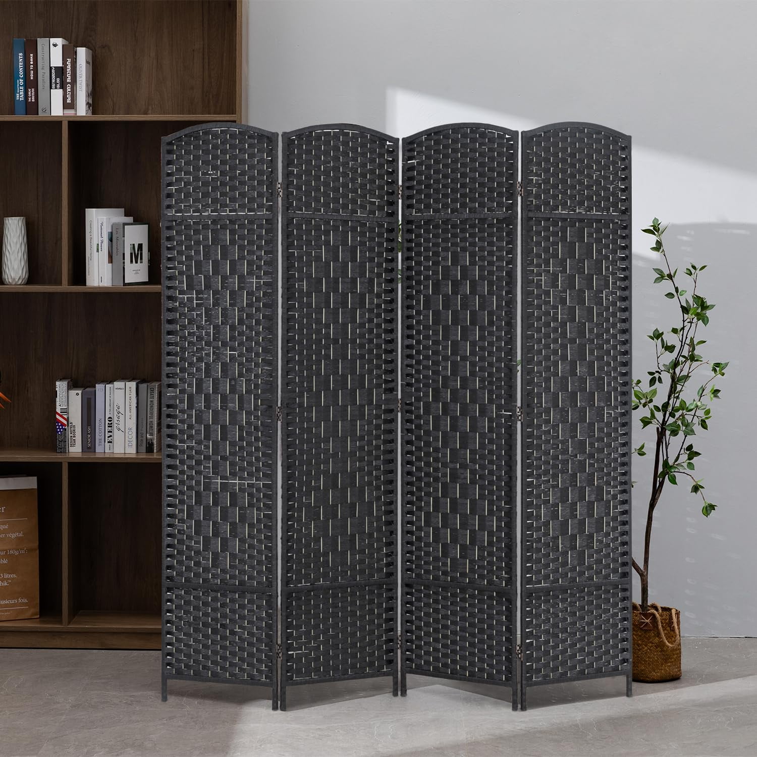 NiamVelo 4 Panel Room Dividers Folding Privacy Divider 6Ft Indoor Wall Divider Portable Partition Wood Screen, Black