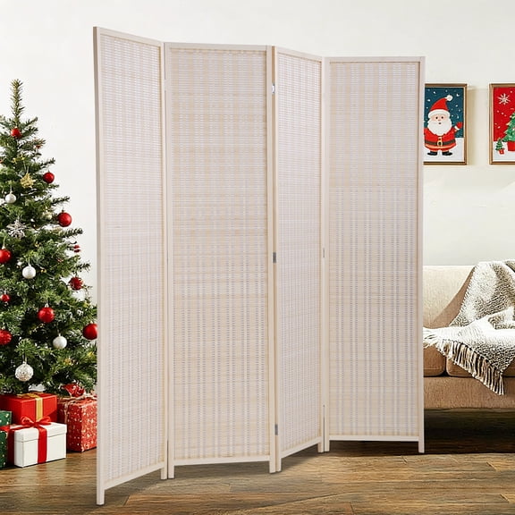 NiamVelo 4 Panel Room Dividers Folding Privacy Screen, Freestanding Screen Partitions Portable Room Seperating Divider for Office, Natural