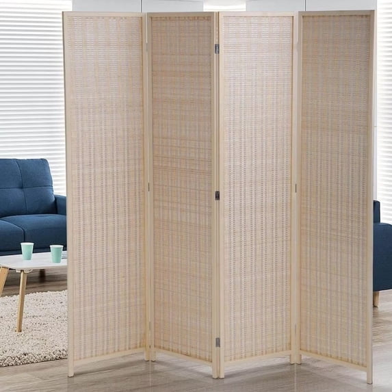 NiamVelo 4 Panel Room Dividers Folding Privacy Screen, Freestanding Screen Partitions Portable Room Seperating Divider for Office, Natural