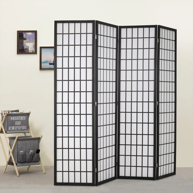 "NiamVelo 4 Panel Wood Divider, 71"" Tall Folding Screen, Portable Partition, White"