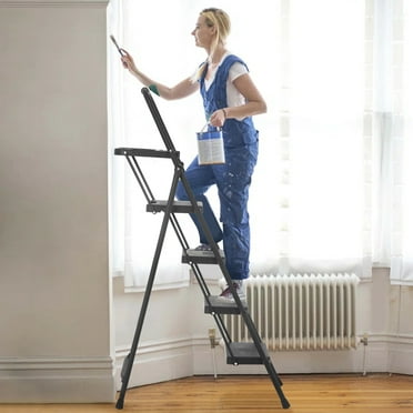 NiamVelo 4 Step Ladder, Folding Step Stool with Anty-Slip Pedal, 331lbs Step-Ladder with Convenient Handgrip, Portable for Kitchen, Household, Office, Library, Indoor and Outdoor,Black
