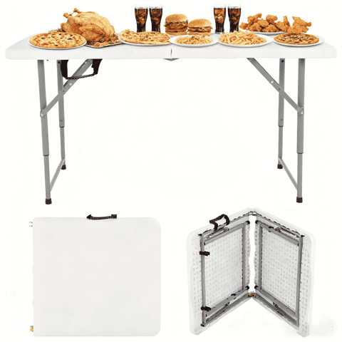 NiamVelo 4 ft Folding Table Plastic Portable Tables w/Handle, Adjustable Height Camping Table for Home Office Party Picnic, White