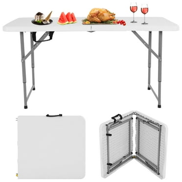 NiamVelo 4 ft Folding Table Plastic Portable Tables w/Handle, Adjustable Height Camping Table for Home Office Party Picnic, White