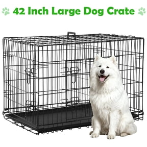 NiamVelo 42'' Large Dog Crate Heavy Duty Dog Cage Folding Metal Pet Crate with Divider & Tray Double Doors Dog Kennel for Large Dogs, Black