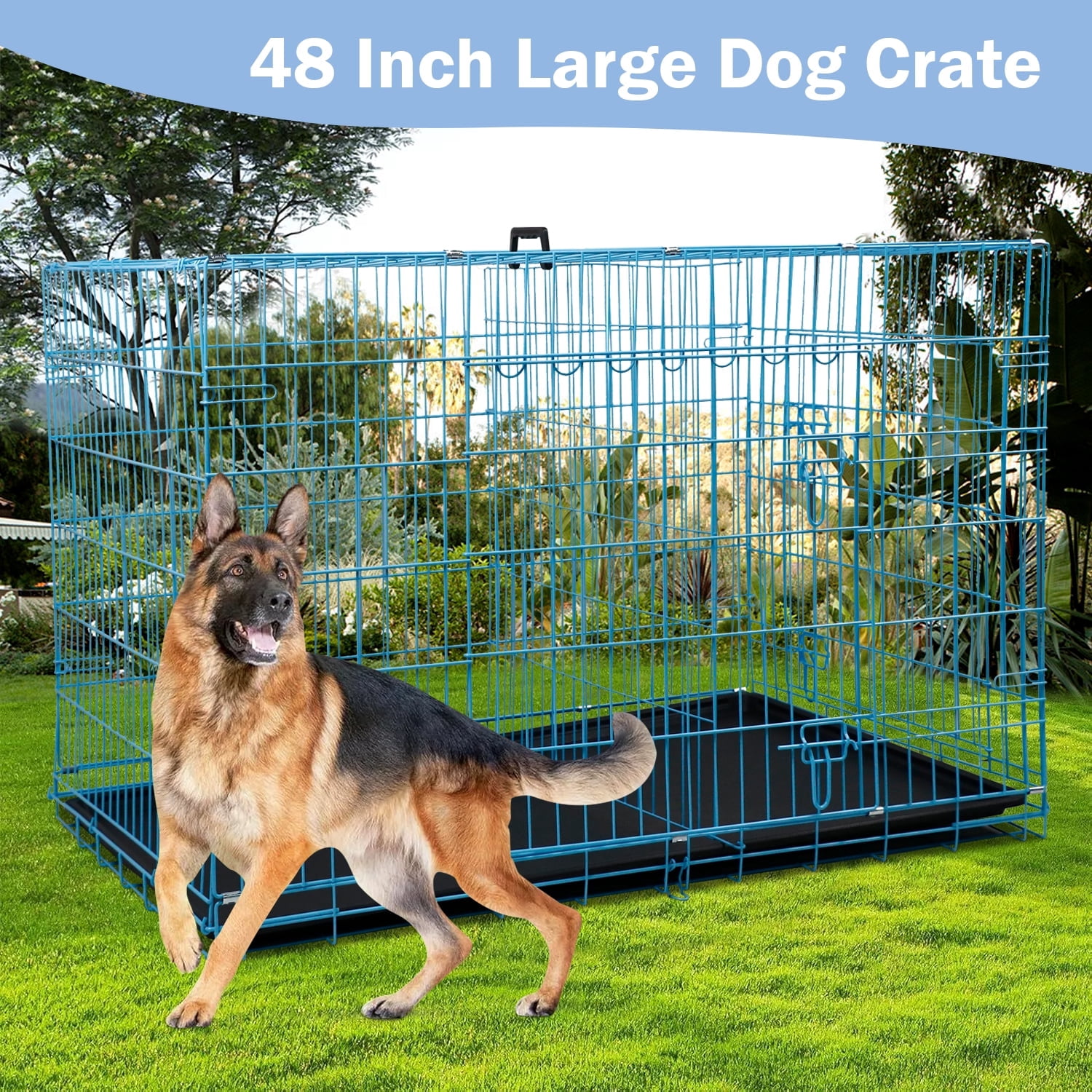 NiamVelo XXL Double Door 48 inch Large Dog Crate, Folding Wire Pet