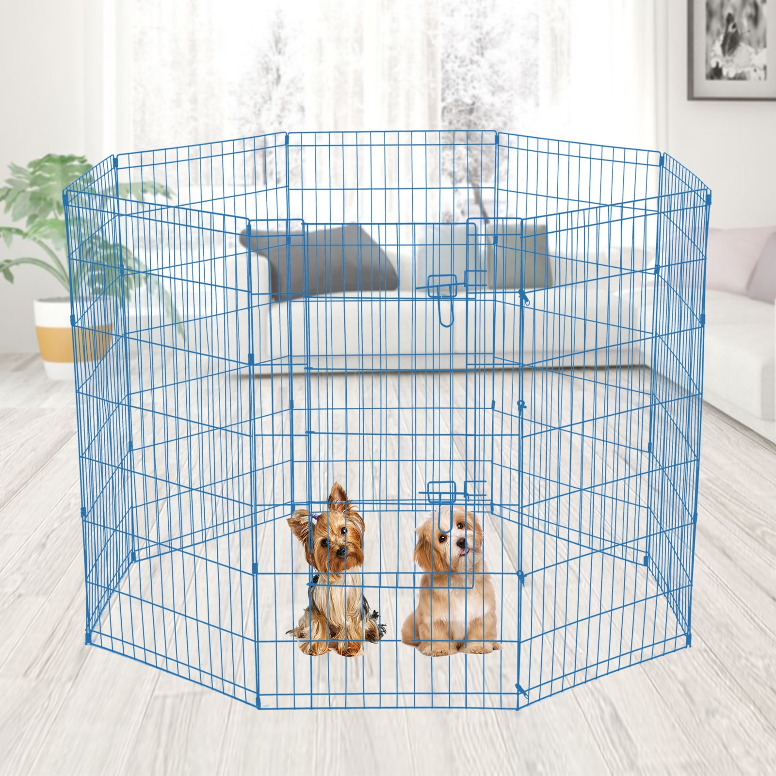 NiamVelo 48 inch Metal Dog Playpen Indoor Outdoor Large Folding Dog Fence Animal Exercise Heavy Duty Portable Puppy Playpen for Dog Cat Rabbits -8 Panel, Blue