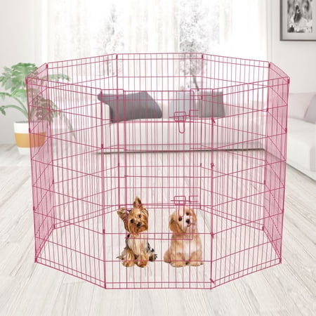 NiamVelo 48 inch Metal Dog Playpen Indoor Outdoor Large Folding Dog Fence Animal Exercise Heavy Duty Portable Puppy Playpen for Dog Cat Rabbits -8 Panel, Pink