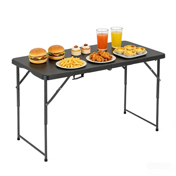 NiamVelo 4ft FoldingTable Foldable Table w/Handle Portable Plastic Tables Party Table Dinning Table Mesa Plegable for Indoor& Outdoor （Black）