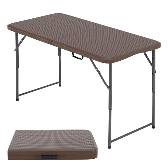 NiamVelo 4ft FoldingTable Foldable Table w/Handle Portable Plastic Tables Party Table Dinning Table Mesa Plegable for Indoor& Outdoor (Ratten )