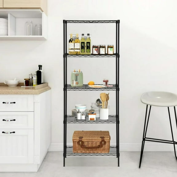 NiamVelo 5-Tier Large Wire Shelving Unit 750 lbs Capacity Metal Storage Shelf Rack for Kitchen & Garage(24" L×14" W×60" H), Black