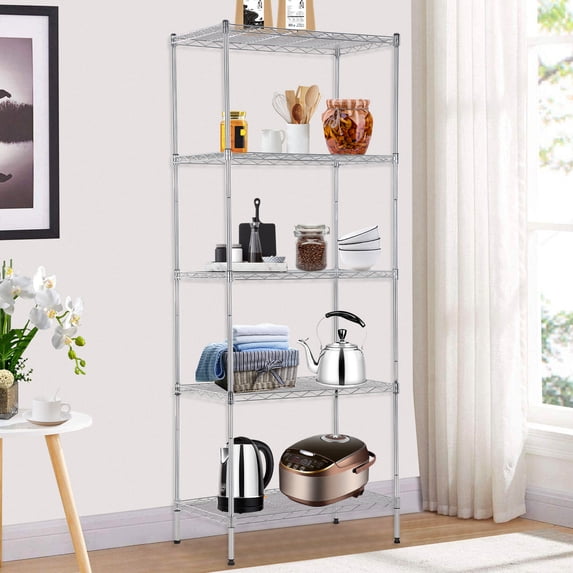 NiamVelo 5 Tier Storage Shelves Heavy Duty Metal Shelf for Garage Kitchen Bathroom Rack Chrome
